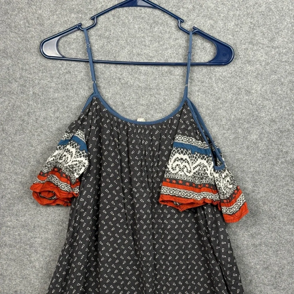 Free‎ People Black White Red Boho Cold Shoulder Mini Dress Size S